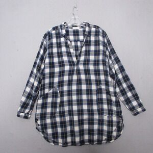 CP Shades Top Teton Tunic Medium Plaid Pockets Lagenlook Relaxed Blue Black USA‎